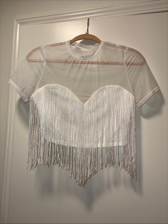 Tops - Sheer White Fringe Cropped Top - Women